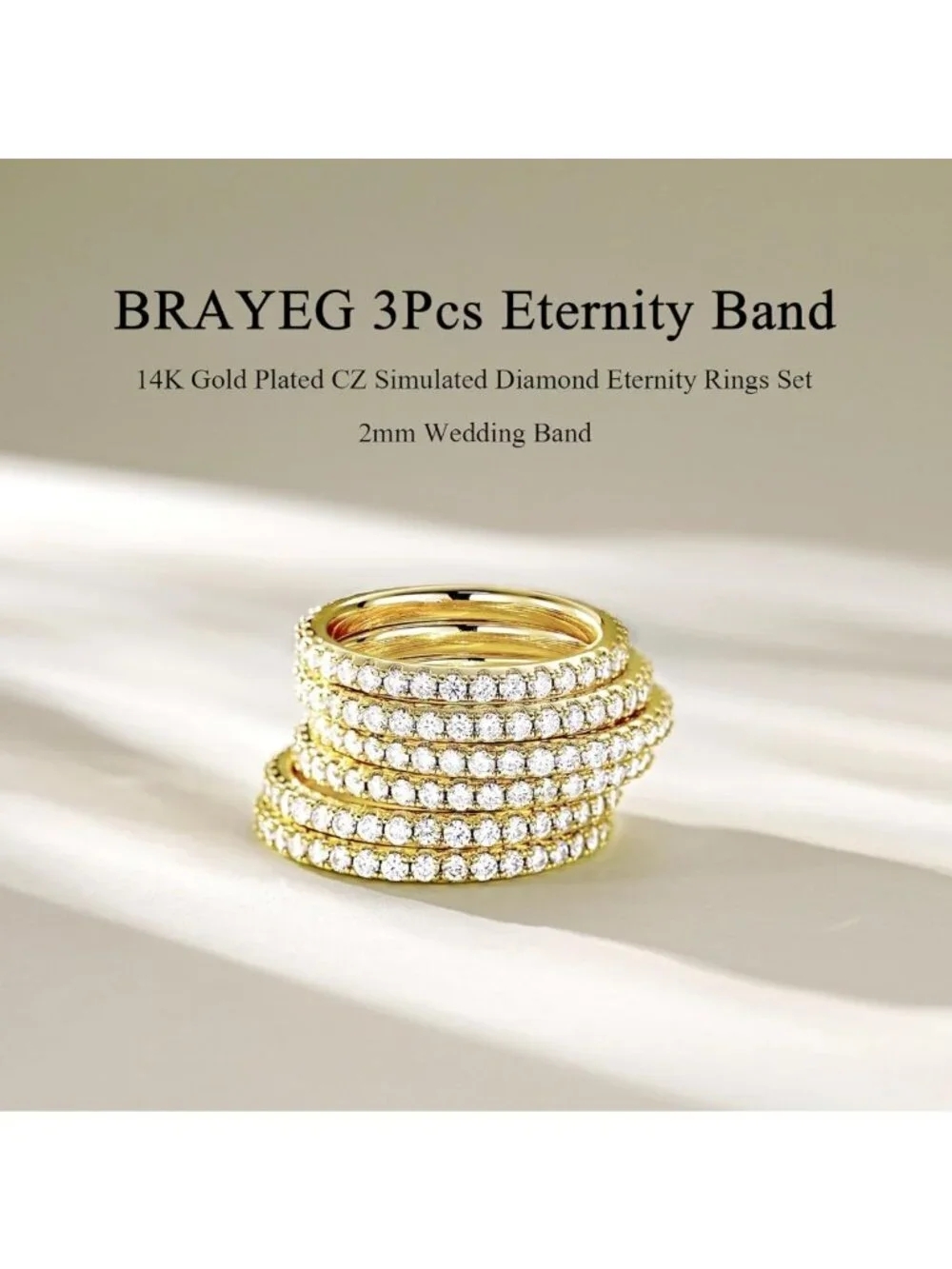 Dainty 14K Gold Plated Eternity Stackable Rings Set for Women, CZ Diamond Band - Picture 6 of 7